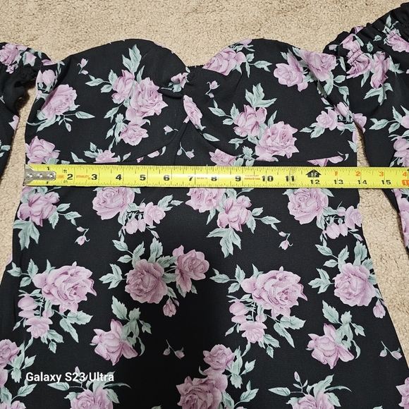 Floral Off-Shoulder Dress - Black, And Lilac' - Picture 7 of 11